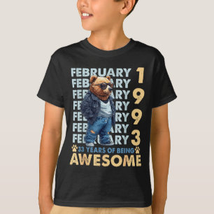 Camiseta Urso de Aniversário de 33 anos Legal Fevereiro 199