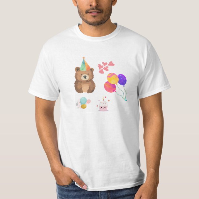 Camiseta Urso de Aniversário Feliz Celebração (Frente)