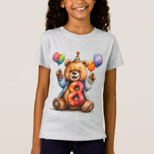 Camiseta Urso de Aniversário Fofo Com Balões e Chapéu de Fe