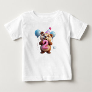 Camiseta Urso de aniversário fofo com chapéu de festa e bal