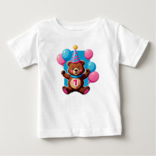 Camiseta Urso de aniversário fofo com chapéu de festa e bal