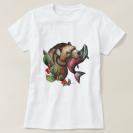 Camiseta Urso de Aquarelas e Peixes de Salmão