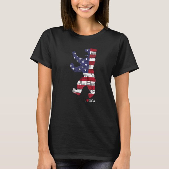 Camiseta Urso de Berlim EUA   Eu Amo Berlim Urso EUA (Frente)