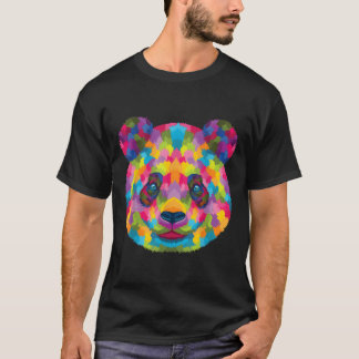 Camiseta Urso de Cabeça de Panda Geométrico Colorido