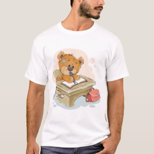 Camiseta Urso de Cartoon Bonito Escrevendo Livro