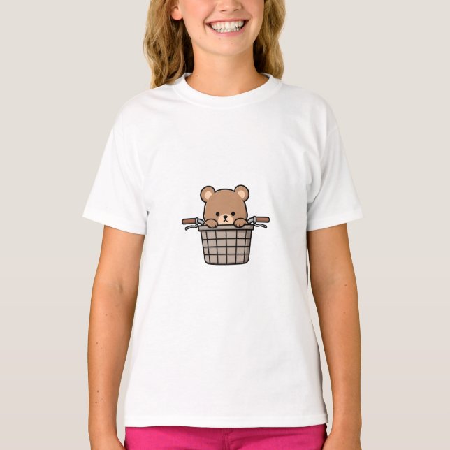 Camiseta Urso de Cesta de Bicicleta para Crianças (Frente)