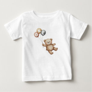 Camiseta Urso de Cintura de Aquarela com Balões Primeiro An