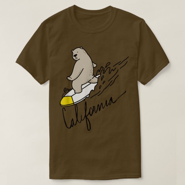 Camiseta Urso de Corte Surfando Teto California Bear bandei (Frente do Design)