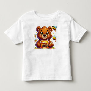 Camiseta Urso de Desenho Animado Adorável Segurando Pote de