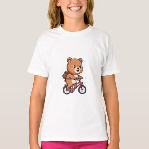Camiseta Urso de desenho animado fofo andando de bicicleta