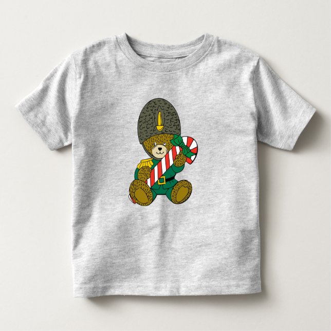 Camiseta Urso de Guarda de Soldado Natal com Canas Doces (Frente)