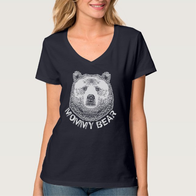 Camiseta Urso de mamãe, Ilustração Desenhada Mão (Frente)