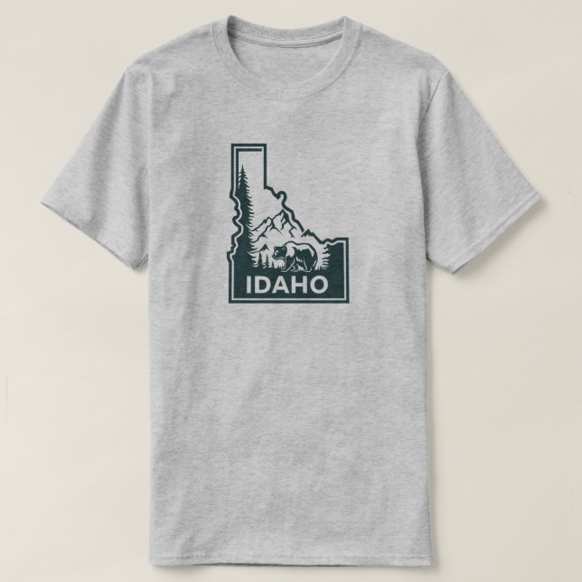 Camiseta Urso de Mapa Idaho (Frente do Design)