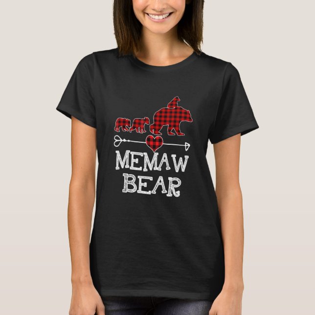 Camiseta Urso de Memória, Urso de Xadrez Vermelho de Buffal (Frente)