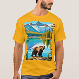 Camiseta Urso de Montanha: Arte de Reflexão do Lago