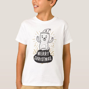 Camiseta Urso de Natal Alegre Preto Dourado Desenho Animado