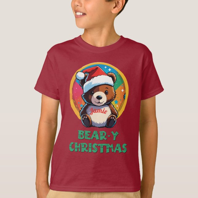 Camiseta Urso de Natal Bonito Adorável Kawaii Chibi (Frente)