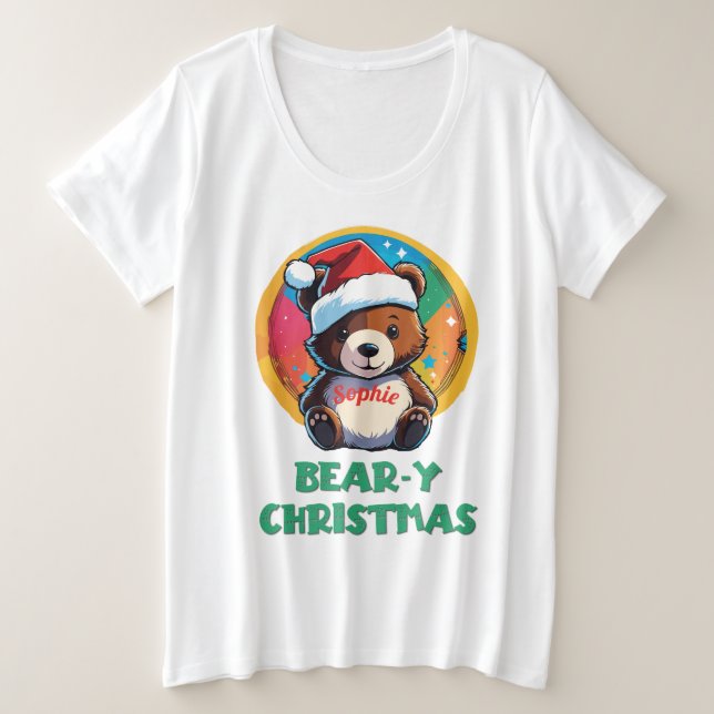 Camiseta Urso de Natal Bonito Adorável Kawaii Chibi (Frente do Design)