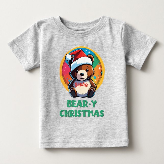 Camiseta Urso de Natal Bonito Adorável Kawaii Chibi (Frente)