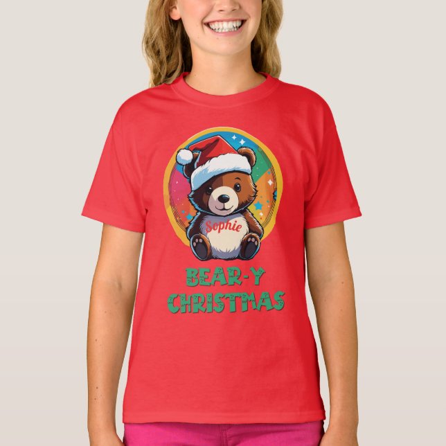 Camiseta Urso de Natal Bonito Adorável Kawaii Chibi (Frente)