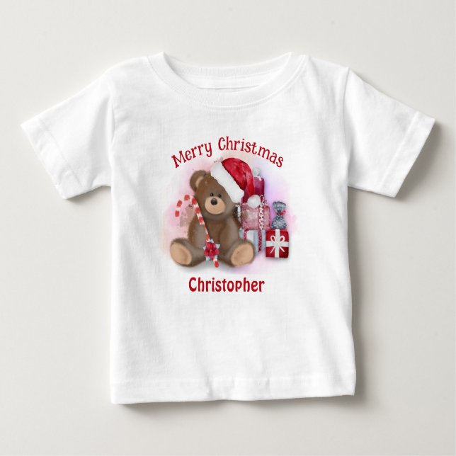 Camiseta Urso de Natal Feliz para crianças e bebês  (Frente)