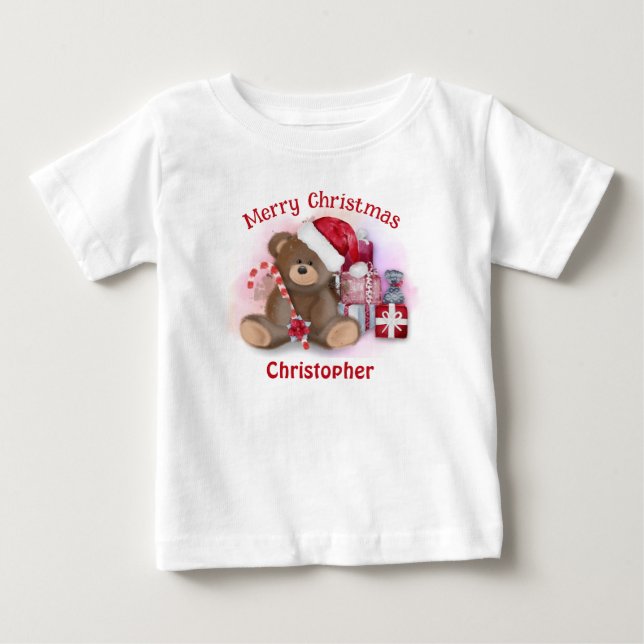 Camiseta Urso de Natal Feliz Toddler Crianças Bebê Natal  (Frente)