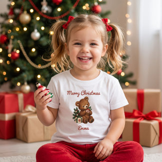 Camiseta Urso de Natal Personalizado com Sino para Crianças