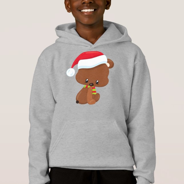Camiseta Urso De Natal, Urso Bonito, Chapéu De Santa, Escar (Frente)