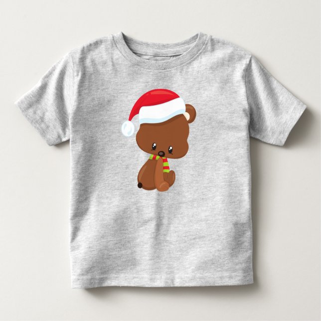 Camiseta Urso De Natal, Urso Bonito, Chapéu De Santa, Escar (Frente)
