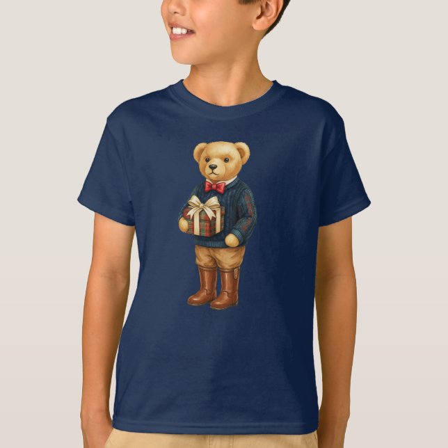 Camiseta Urso de Natal Xadrez Luxuoso Clássico  (Frente)