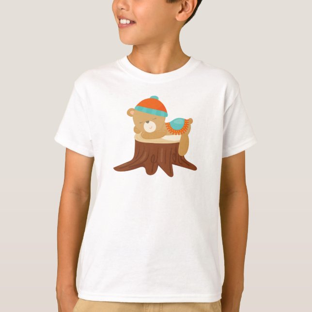 Camiseta Urso De Outono, Urso Dormindo, Urso Bonito, Bomba  (Frente)