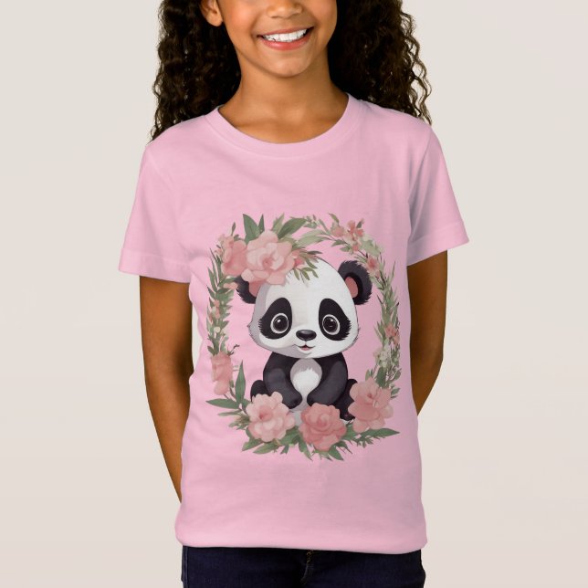 Camiseta Urso de Panda Adorável com Flores (Frente)