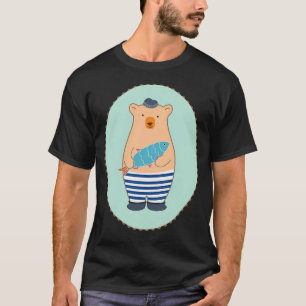 Camiseta Urso de Peixe Bonito Homem com Peixe