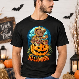 Camiseta Urso de Pelúcia Assustador Abóbora Halloween Horro