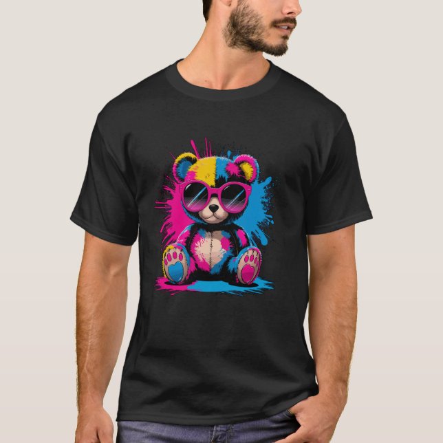 Camiseta Urso de Pelúcia Colorido com Óculos de Sol (Frente)