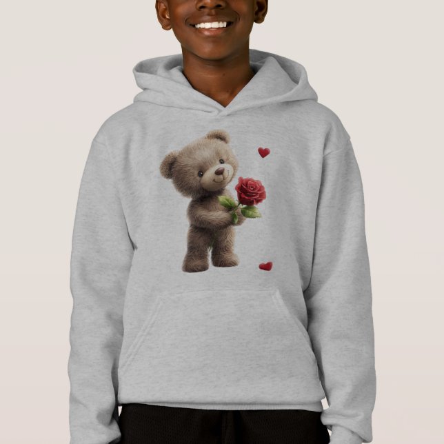 Camiseta Urso de pelúcia com capuz de rosa presente de Vale (Frente)