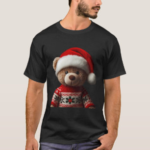 Camiseta Urso de Pelúcia Com Chapéu de Papai Noel Natal Ama