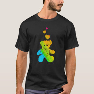 Camiseta Urso de Pelúcia Cor de Arco-íris com Corações Colo