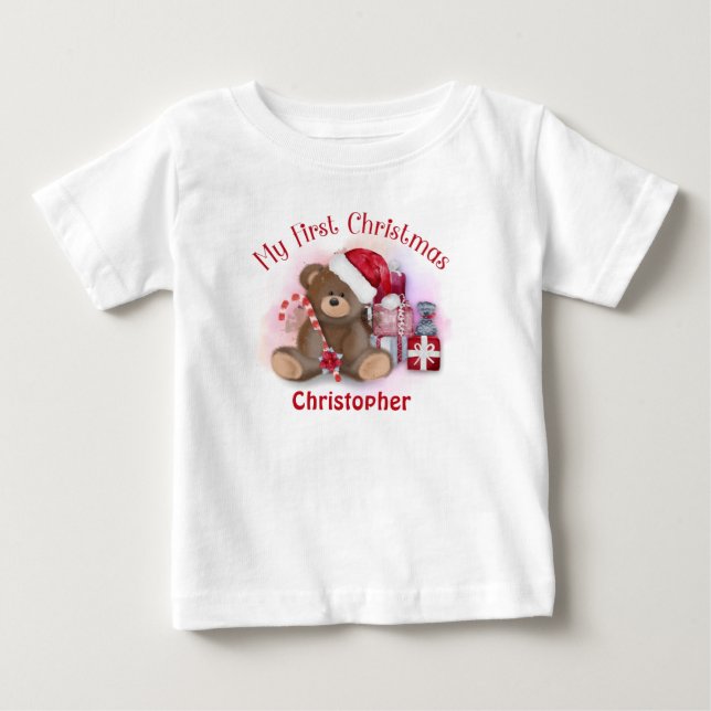 Camiseta Urso de pelúcia de primeiro Natal de bebês persona (Frente)