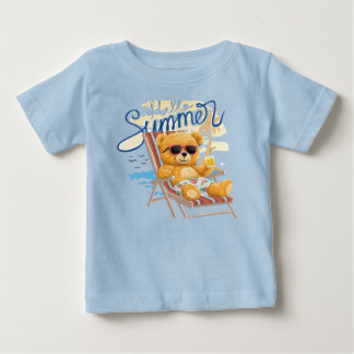Camiseta Urso de Pelúcia de Verão Fofo na Praia - Bebê & Cr
