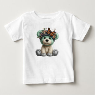 Camiseta Urso de Pelúcia Fofo com Borboletas Florais