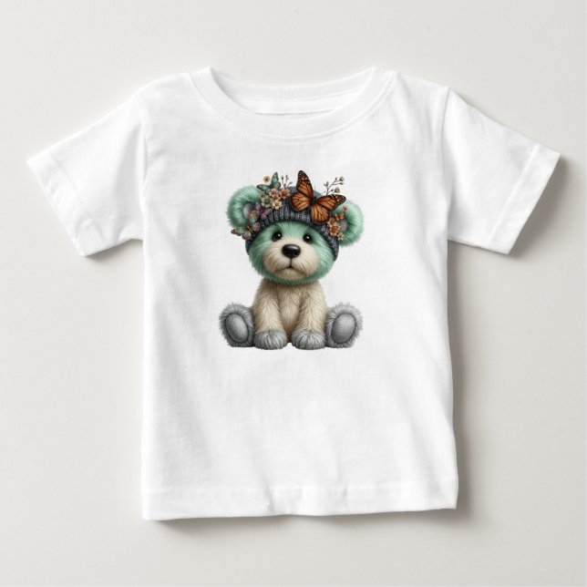 Camiseta Urso de Pelúcia Fofo com Borboletas Florais (Frente)