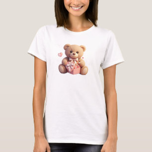 Camiseta Urso de Pelúcia Fofo com Coração de São Valentim