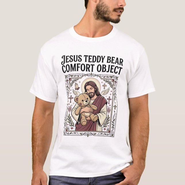 Camiseta Urso de pelúcia Jesus Objeto de conforto Urso de p (Frente)