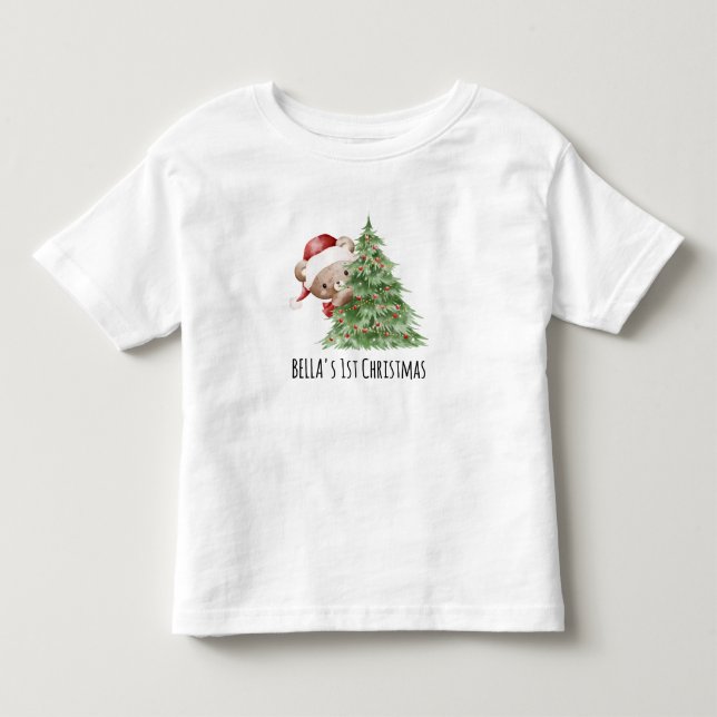 Camiseta Urso de Pelúcia Natal de Bebê Personalizado  (Frente)