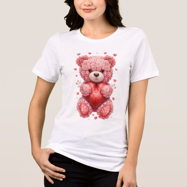 Camiseta Urso de Pelúcia Rosa Vermelha – Presente de Dia do (Frente)