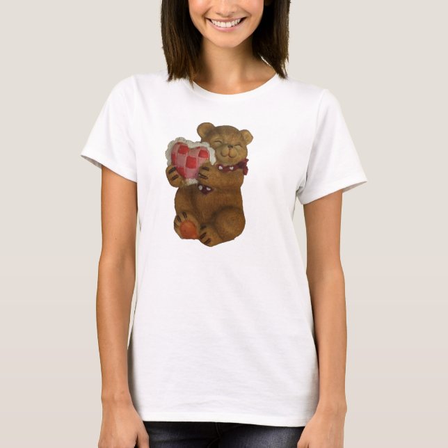Camiseta Urso de pelúcia sorridente segurando Travesseiro c (Frente)