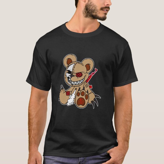 Camiseta Urso de Pelúcia Zangado com Caveira e Arma (Frente)