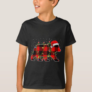 Camiseta Urso de pijama de luz de árvore de Natal xadrez bú