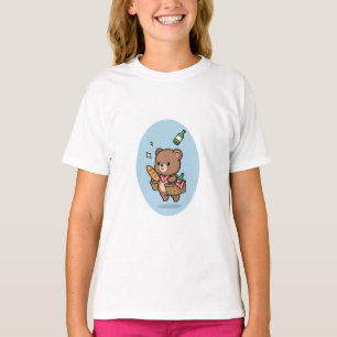 Camiseta Urso de Piquenique Baguete Bebida Crianças